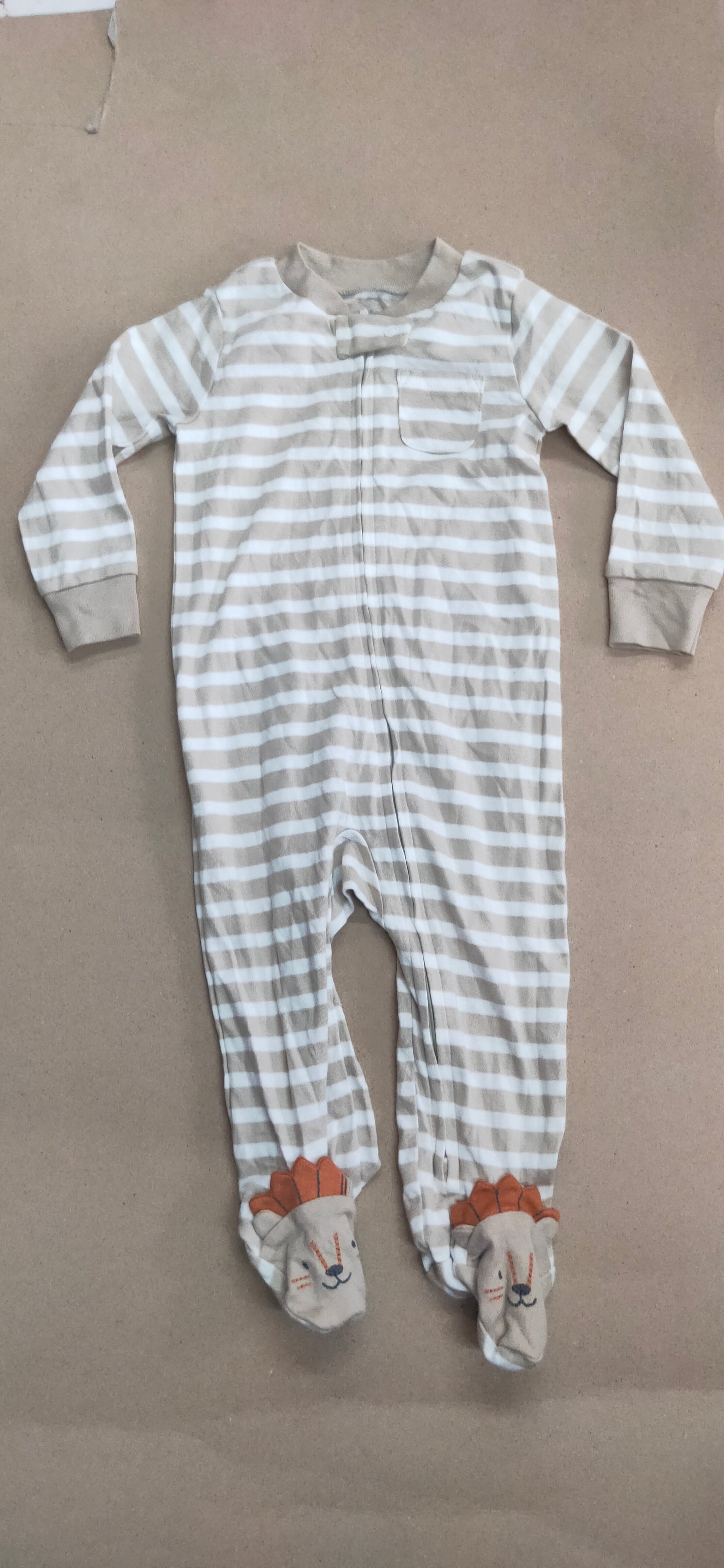 Light brown with white stripes and pocket with shoe (zipper)- Baby high quality jumpsuit