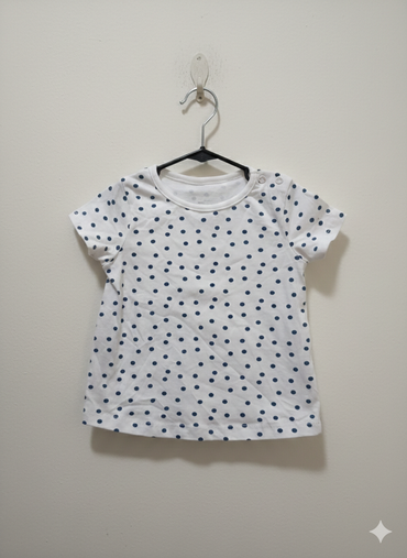 White with navy dot -Baby top