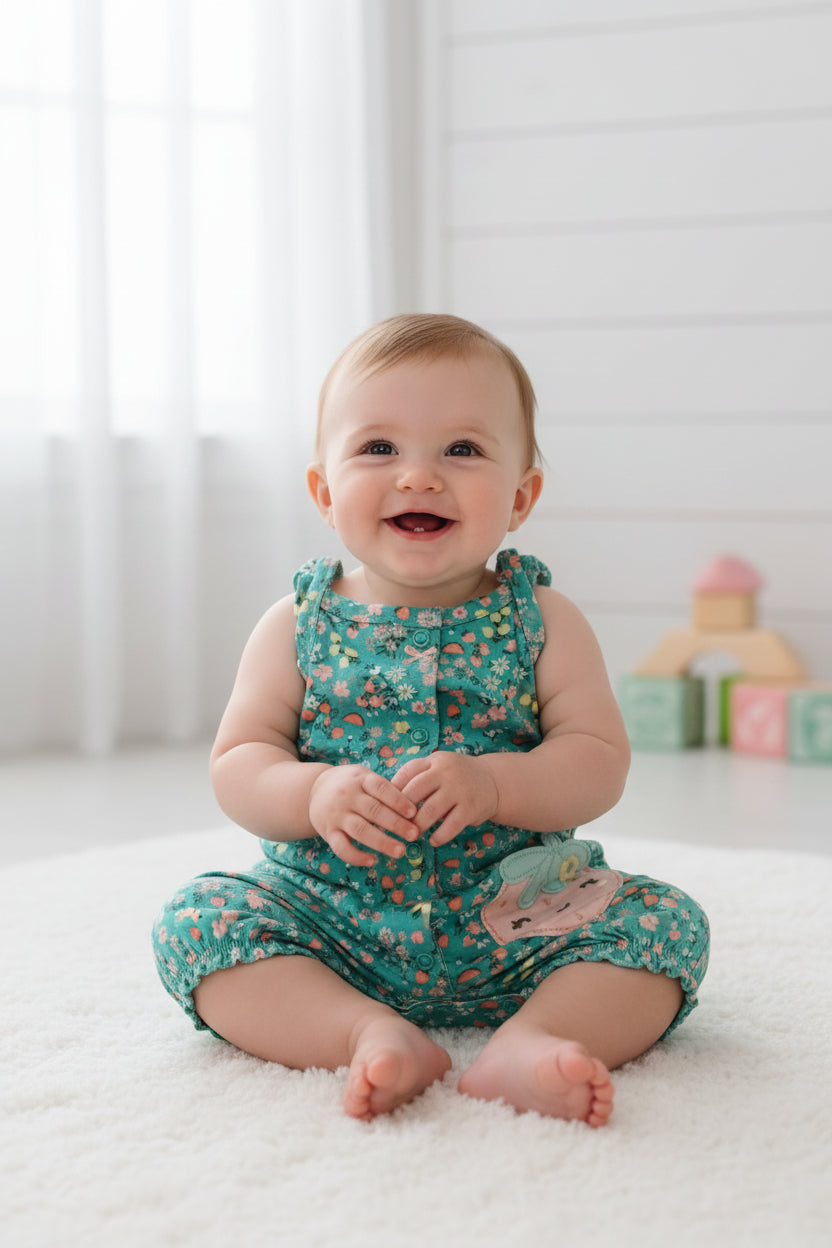 Green floral strawberry🍓-Baby half Jumpsuit