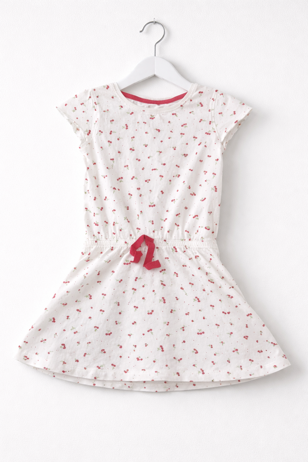 White with small red π cherry-Baby sleeveless Frock