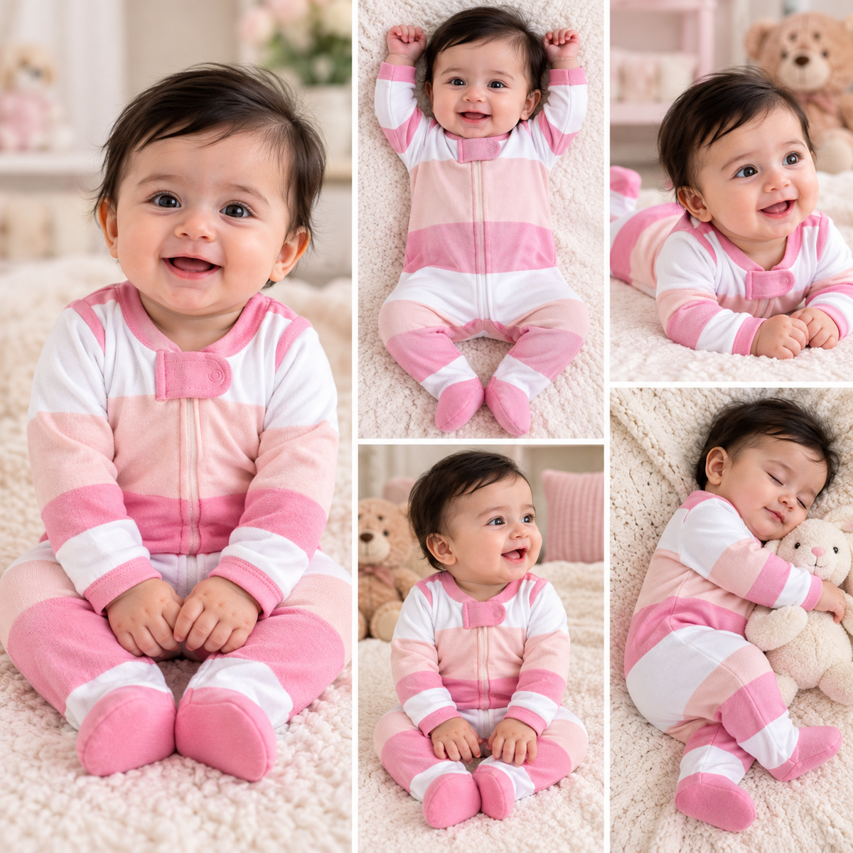 Pink & White Striped Footed Baby Jumsuit