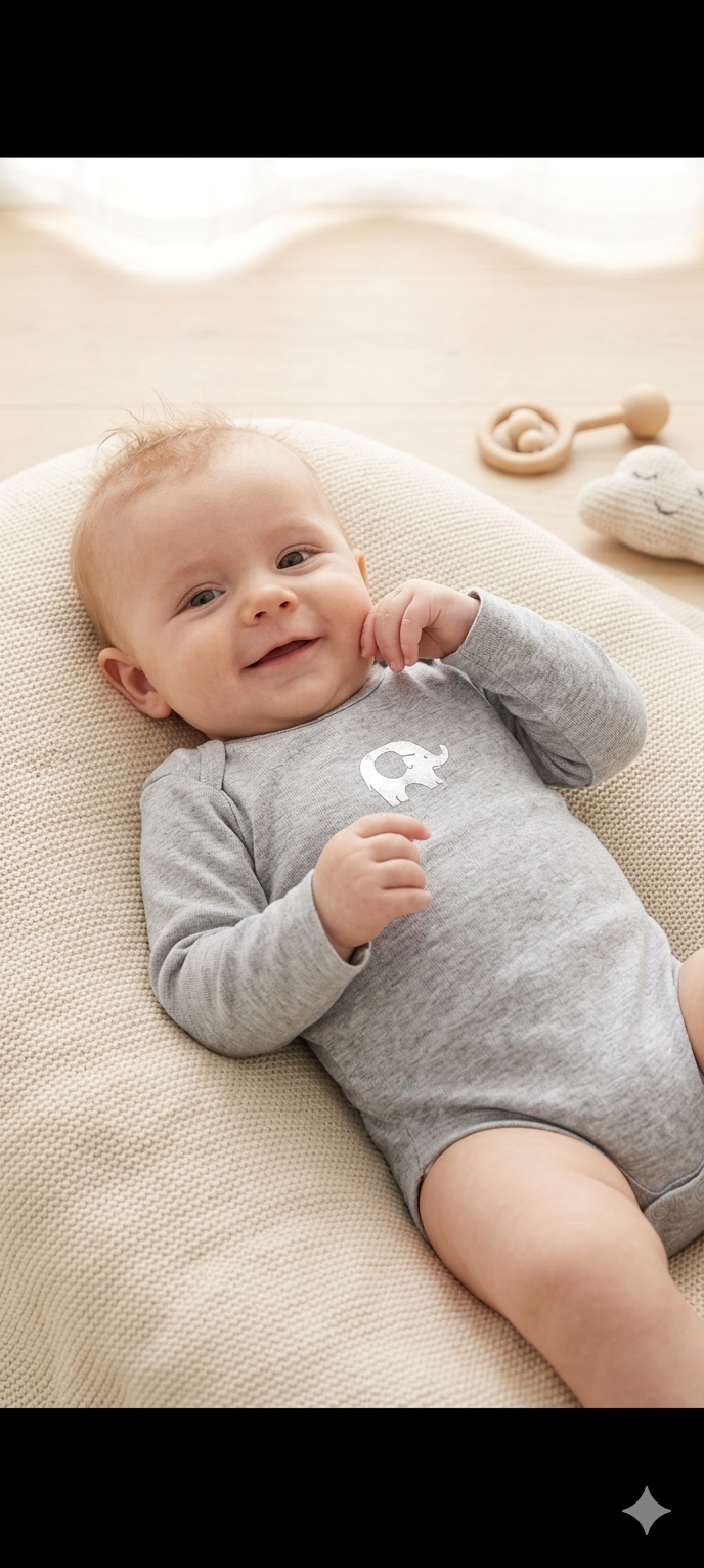 Grey with elephant full sleeve -Baby Romper