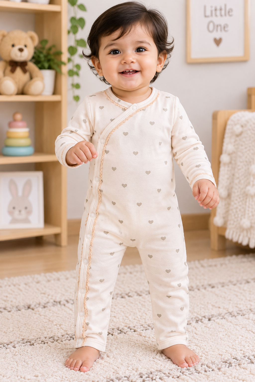 peach pink grey hearts Baby High quality jumpsuit
