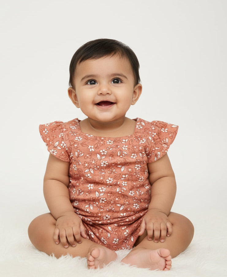 Brown with flowers -High Quality Baby Half Jumpsuits