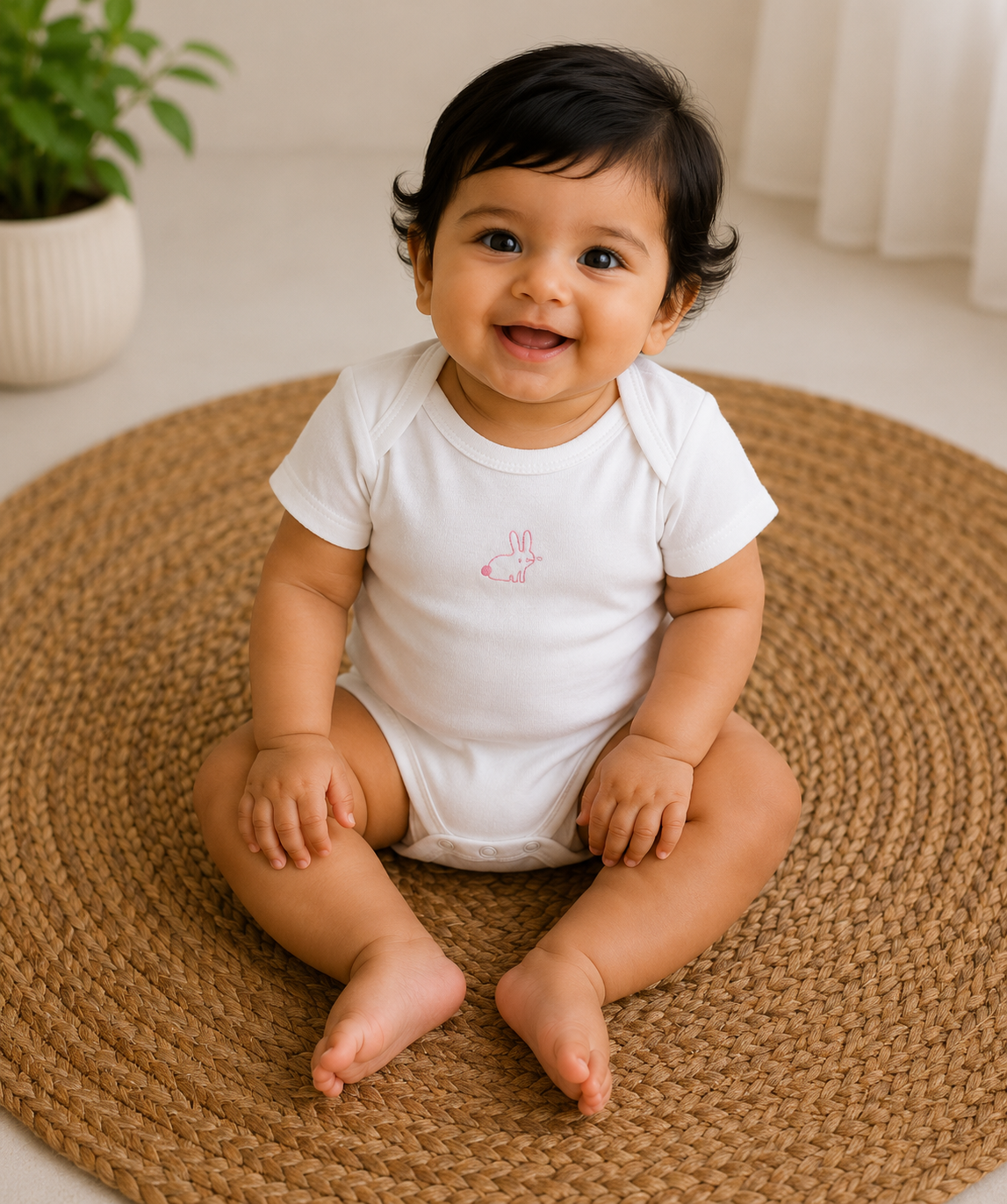 White rabbit 🐰 half sleeves Baby romper