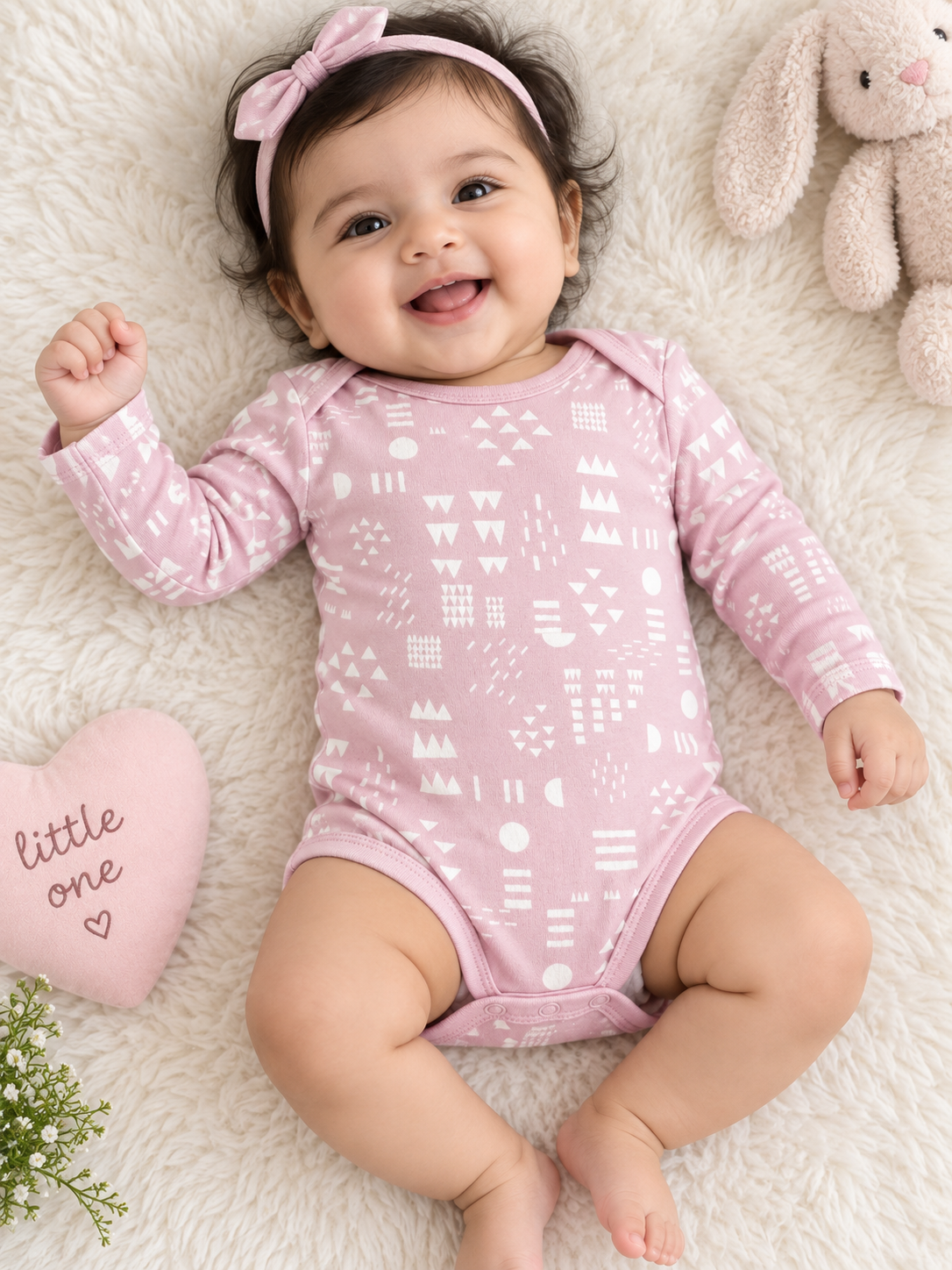 white geometric prints baby romper