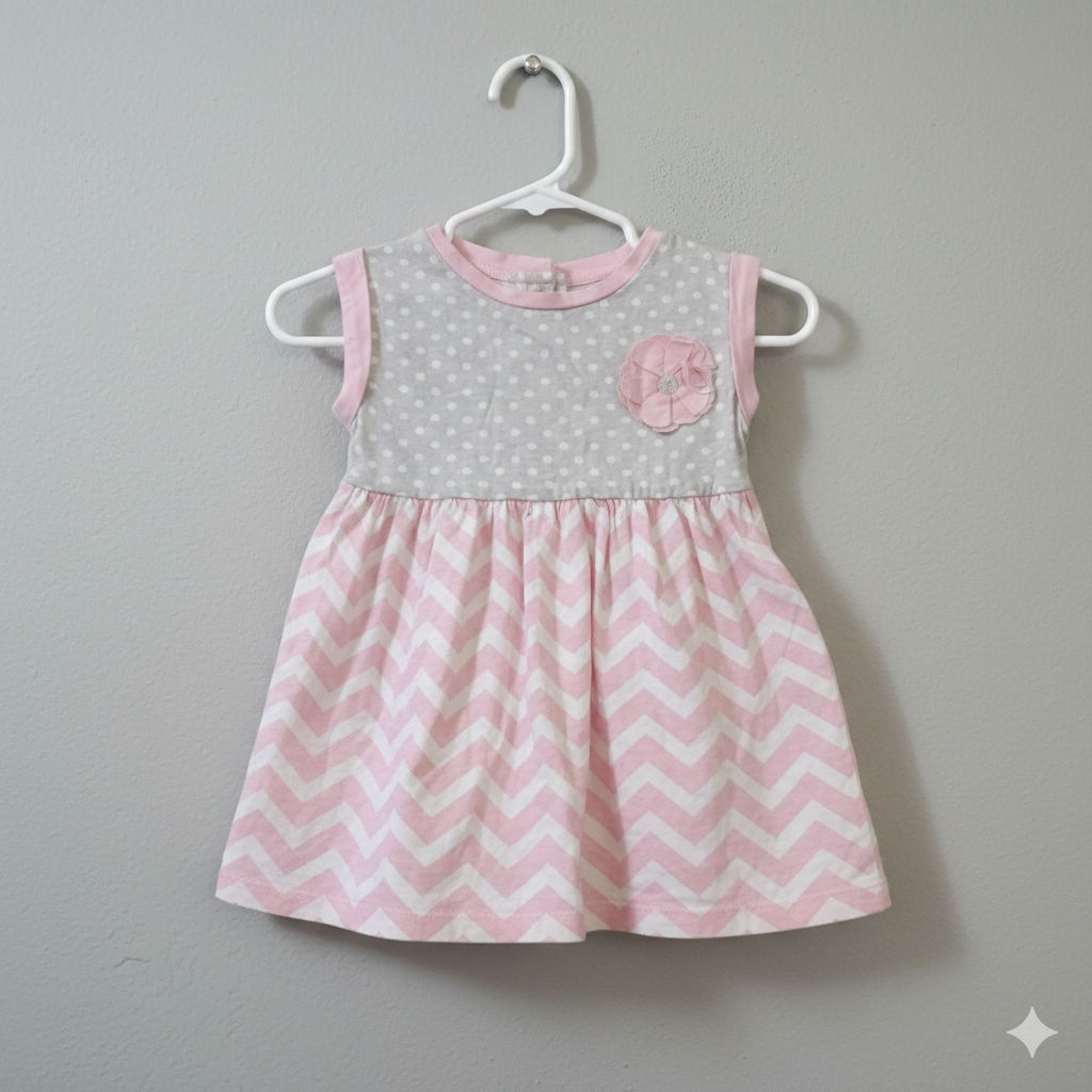 Pink & grey-Baby frock