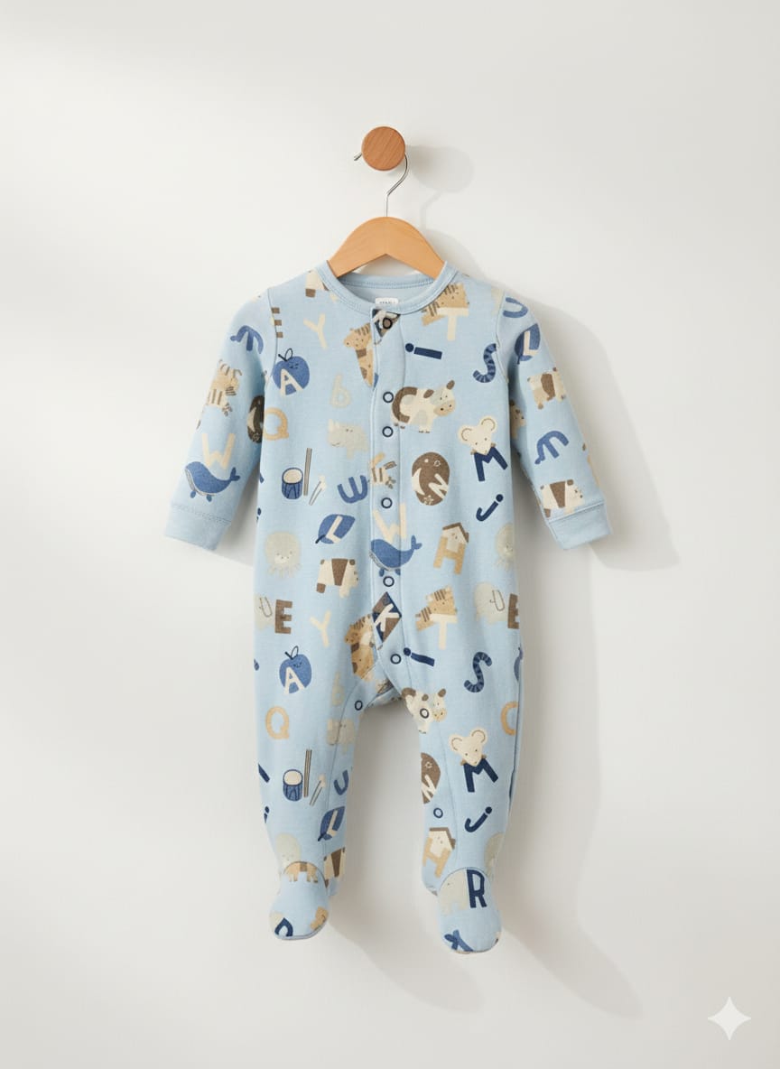 Sky blue letters animal -Jumpsuit