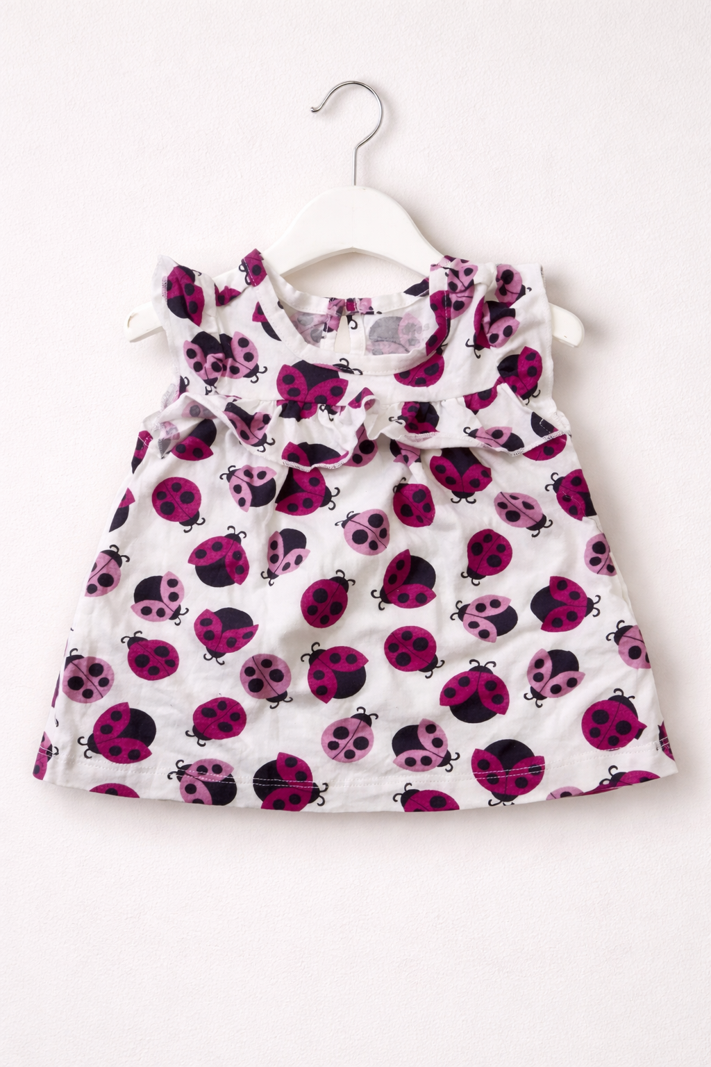 White with pink bug-Baby sleeveless top