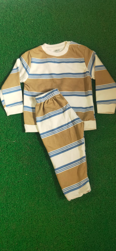 Light Brown stripes-Baby LoopKnit Pajama sets