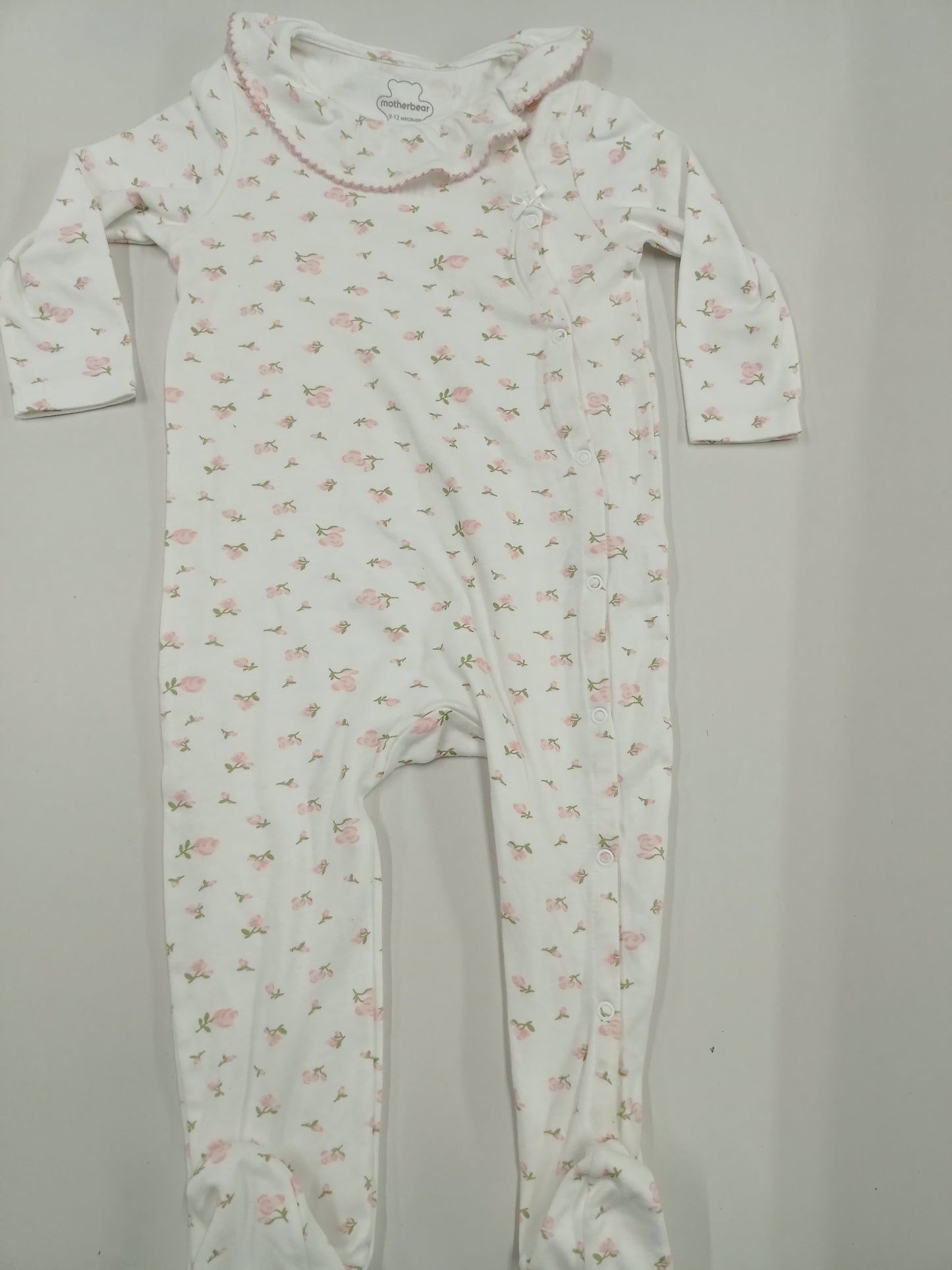 Collar with pink flower side snap button-High Quality Baby Jumpsuit
