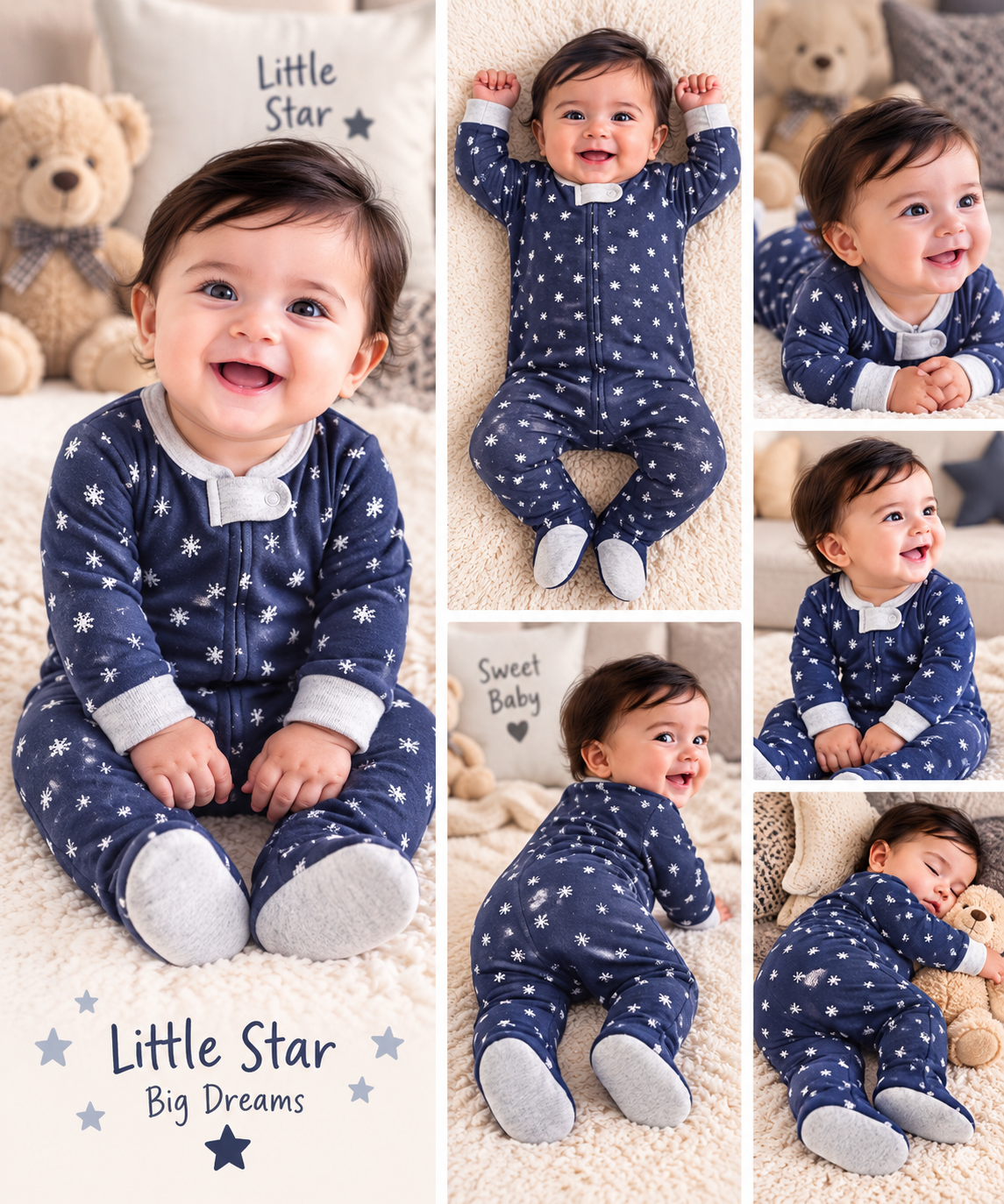 Cozy Navy Blue Snowflake Baby Jumsuit✨