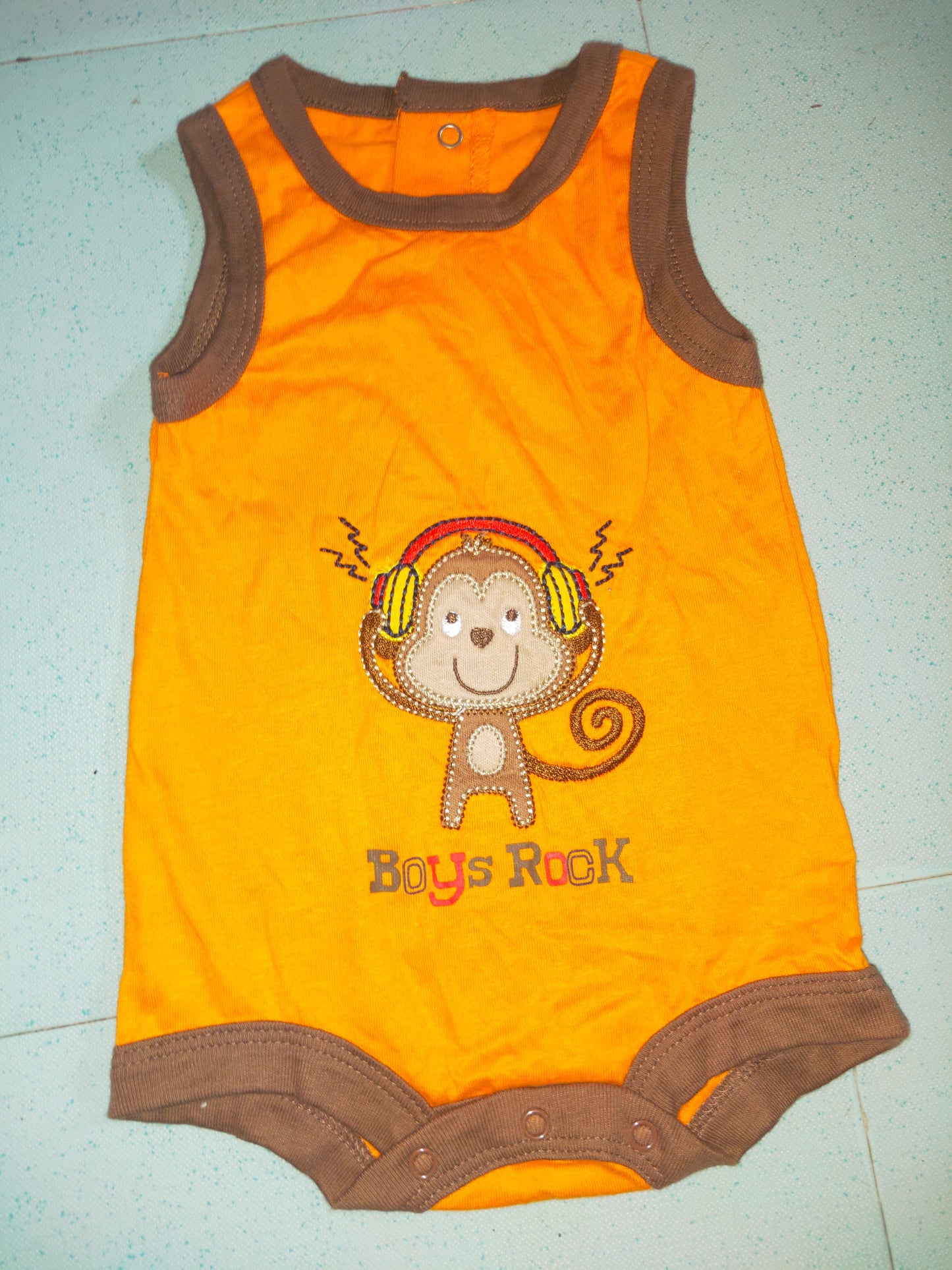 Orange with monkey π-Baby Romper