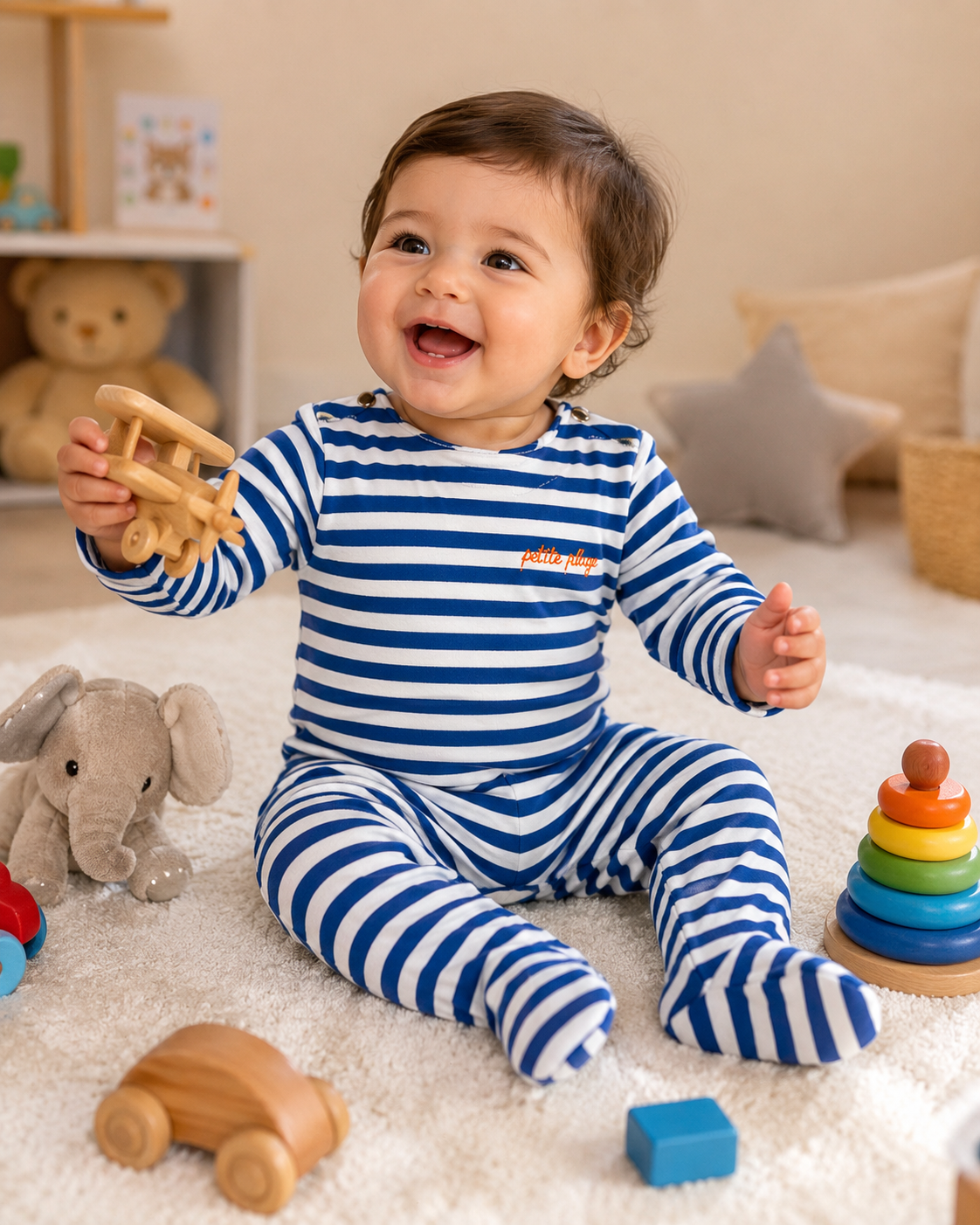 Blue with white stripes-Baby Jumpsuits