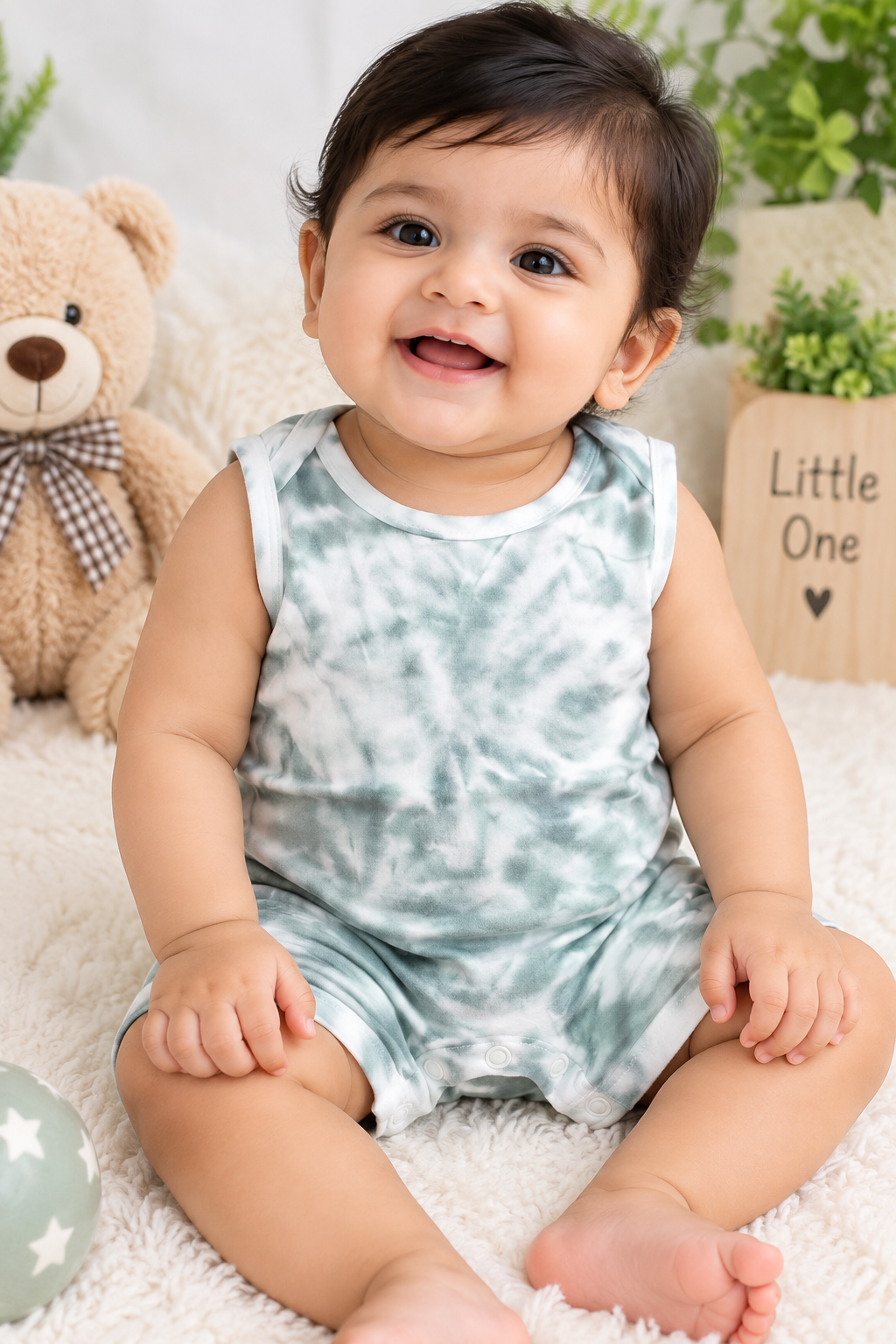 Half white and see green baby half jumpsuit