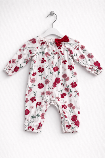 White with red flower- Baby High Quality Jumpsuits