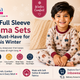 Inba Wears winter blog banner featuring a smiling child wearing a soft full sleeve cotton pyjama set in a cozy bedroom, highlighting the benefits of warm, skin-friendly sleepwear for kids during winter.