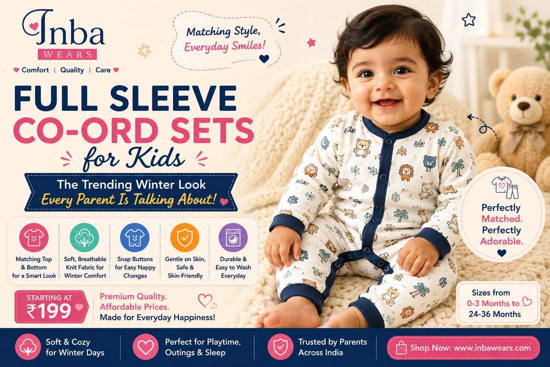 Full Sleeve Co-Ord Sets for Kids – Soft Cotton Baby Winter Wear with Snap Buttons by Inbawears