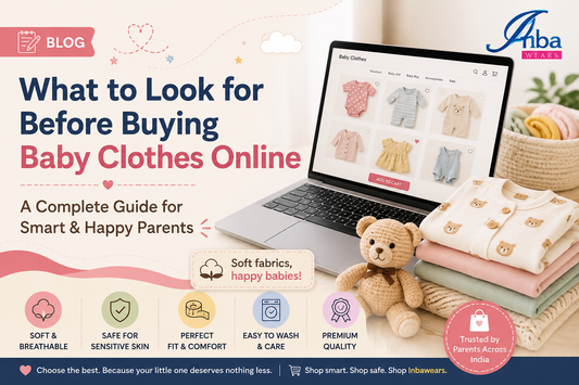 Parents choosing soft cotton baby clothes online for their newborn