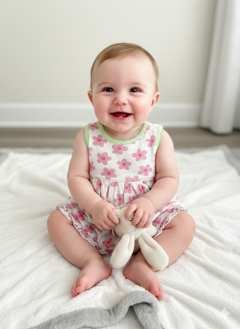 Green  with pink Onesies frock