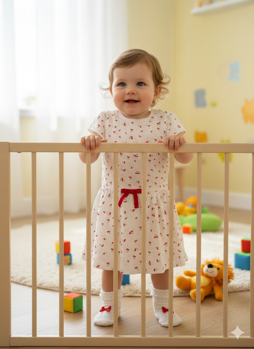 White with small red 🍒 cherry-Baby sleeveless Frock