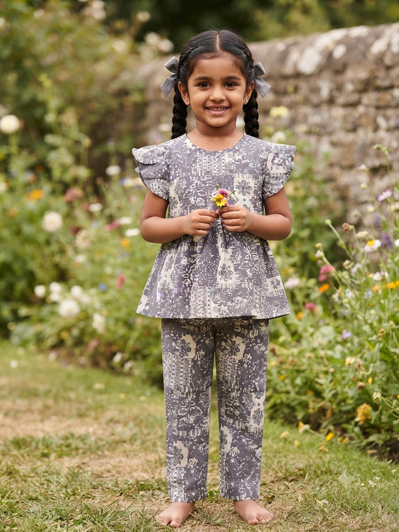 Light gray Peplum Co-Ord Girls Set