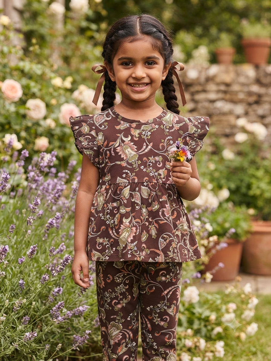 Maroon floral designs Peplum Co-Ord Girls Set