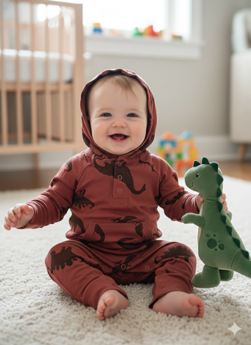 Hoodie -brown-Baby full Jumpsuits