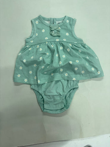 Pista green floral -onesies frock