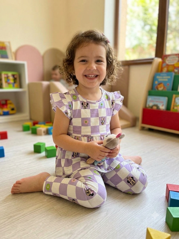Violet and white checked Peplum Co-Ord Girls Set