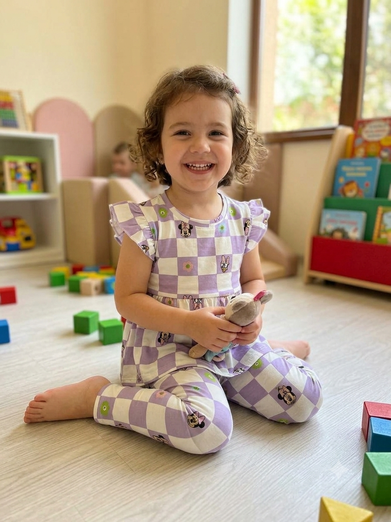 Violet and white checked Peplum Co-Ord Girls Set