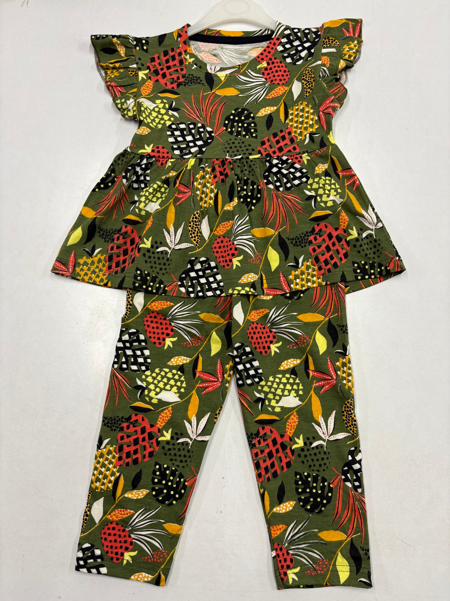 Green Multi colour Peplum Co-ord Girls set