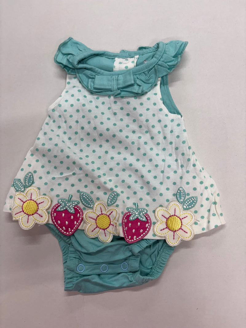 Sky blue with  strawberry -Onesie frock