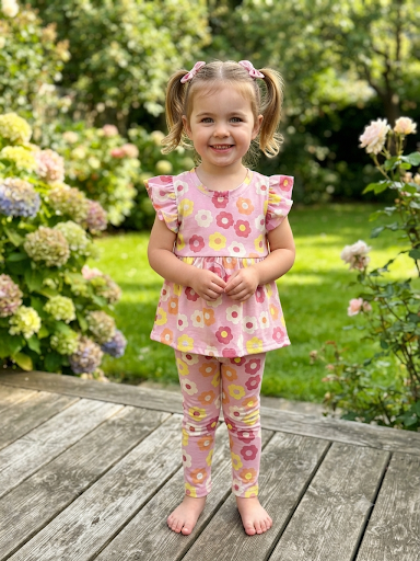 Light, pink, floral Peplum Co-Ord Girls Set