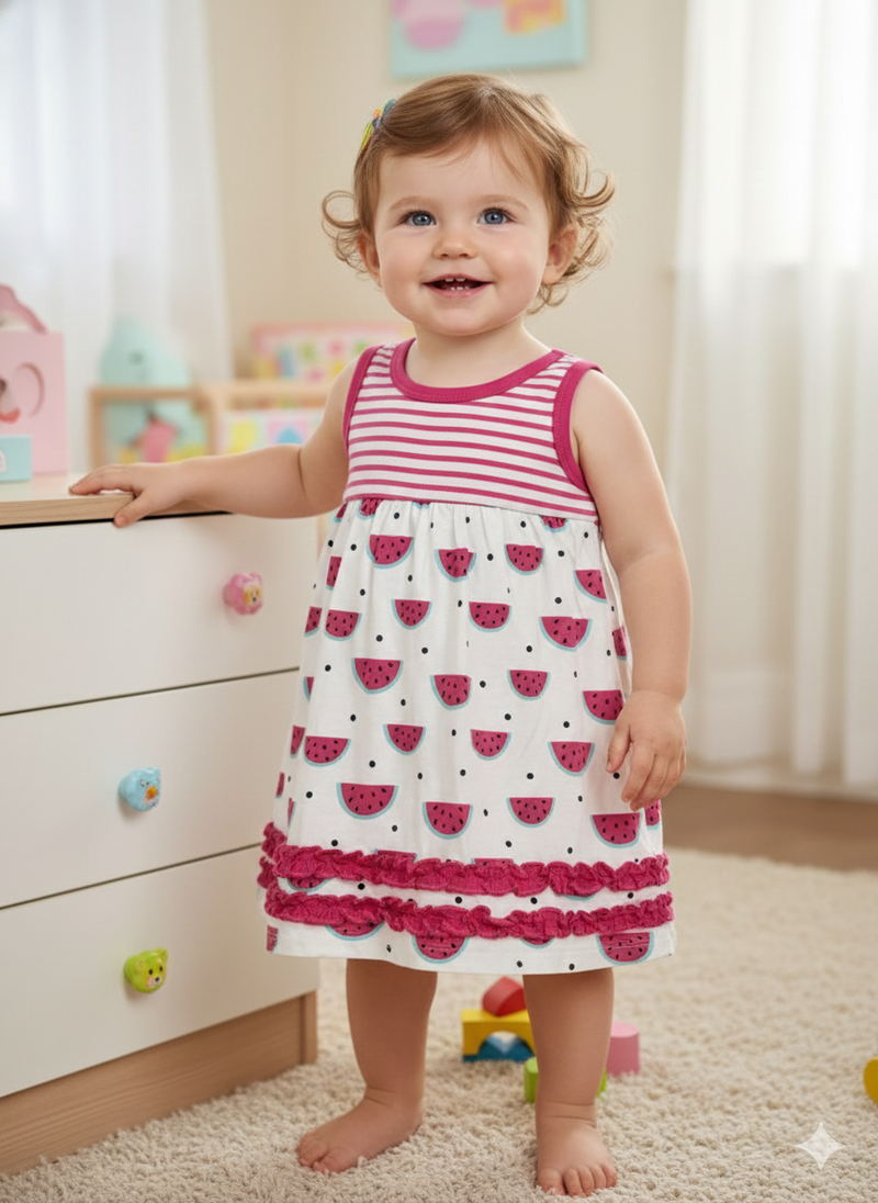 Pink watermelon -Baby Sleeveless Frock