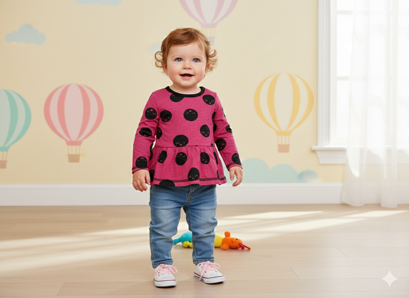 Pink & black circles - Baby full sleeve top