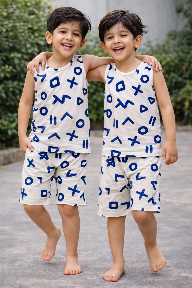 Ivory Minimal Navy Blue Prints Sleeveless co-ord set