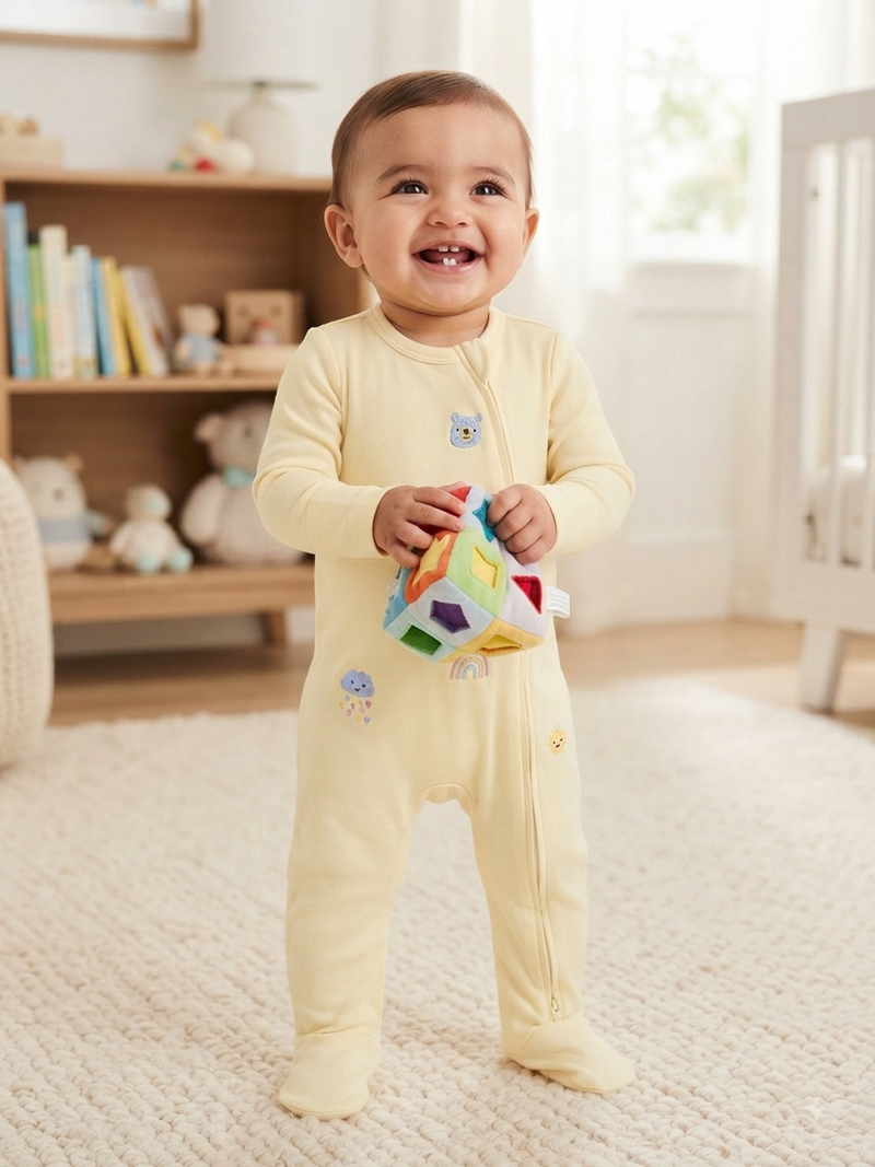 Yello with 🐻🪿 🌧️ 🌈 with shoe-high Quality Baby Jumpsuit