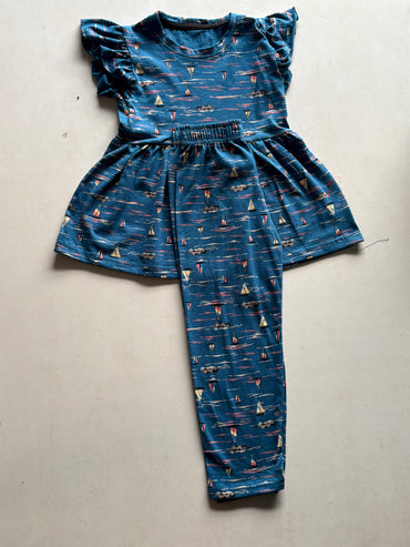 Peacock, blue blue Multi Colour Peplum Co-ord Girls Sets.