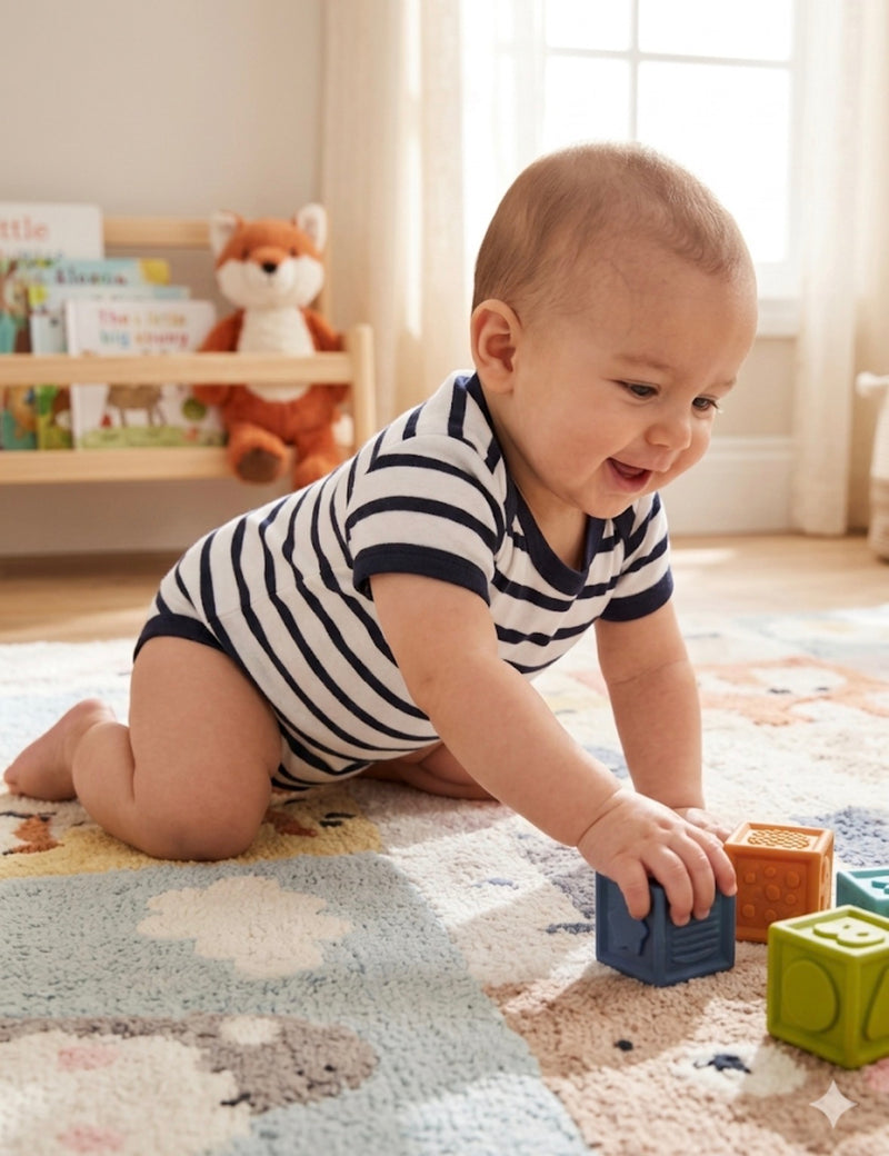 White with navy stripe -Baby Romper