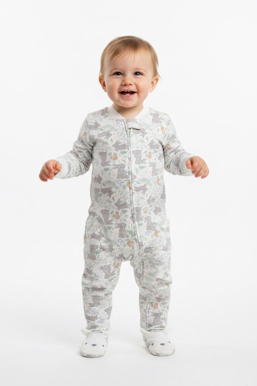 White with grey Rabbits with shoe -Baby high quality jumpsuit