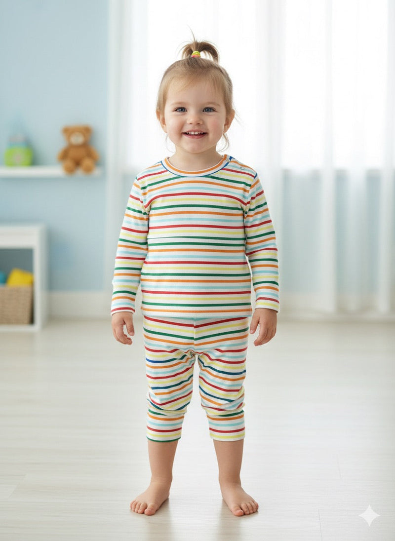 Baby Co-ord sets Full multi-colored striped pattern(snap button)