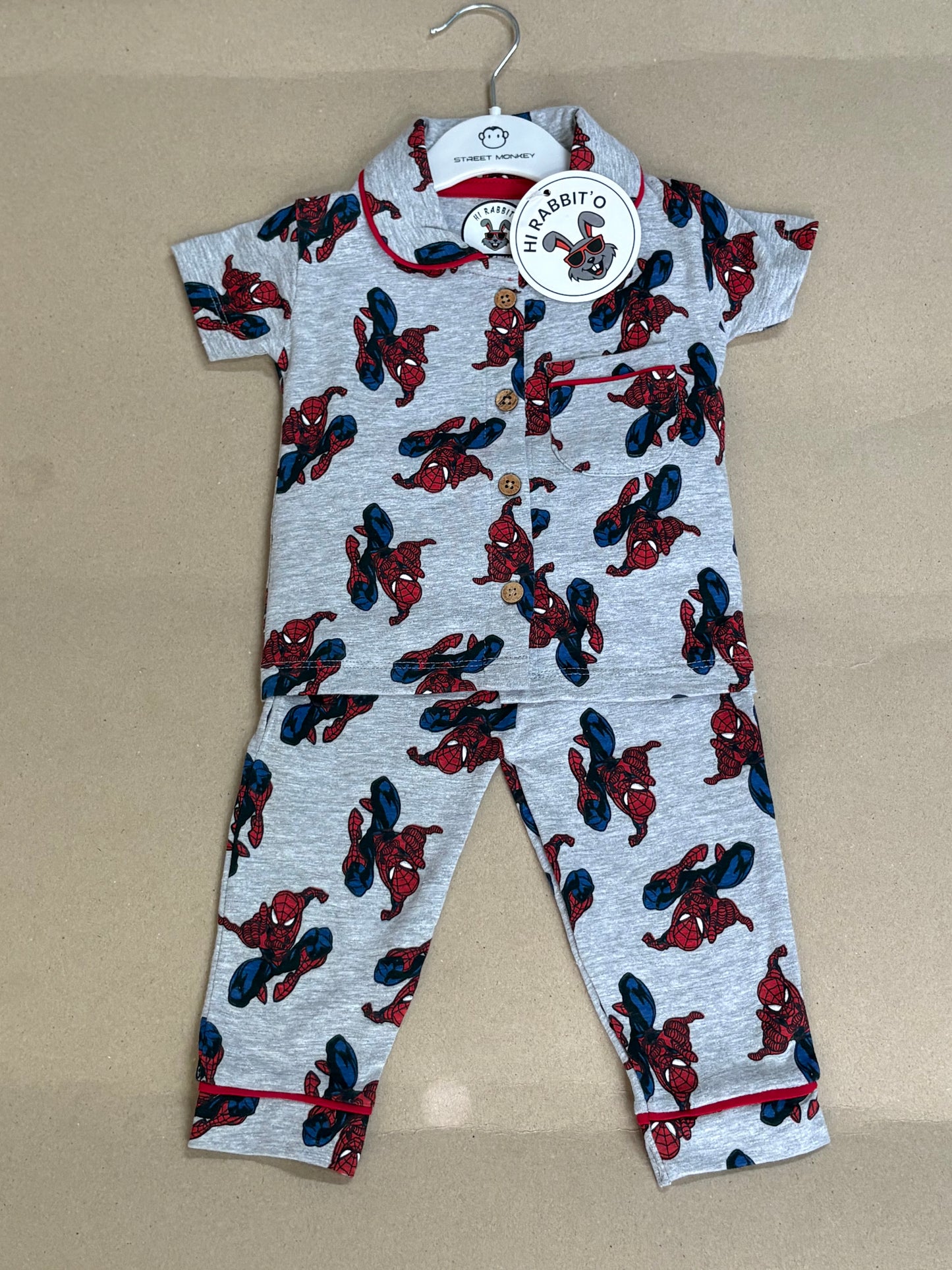 Grey Spiderman - Baby Collar Night Suits
