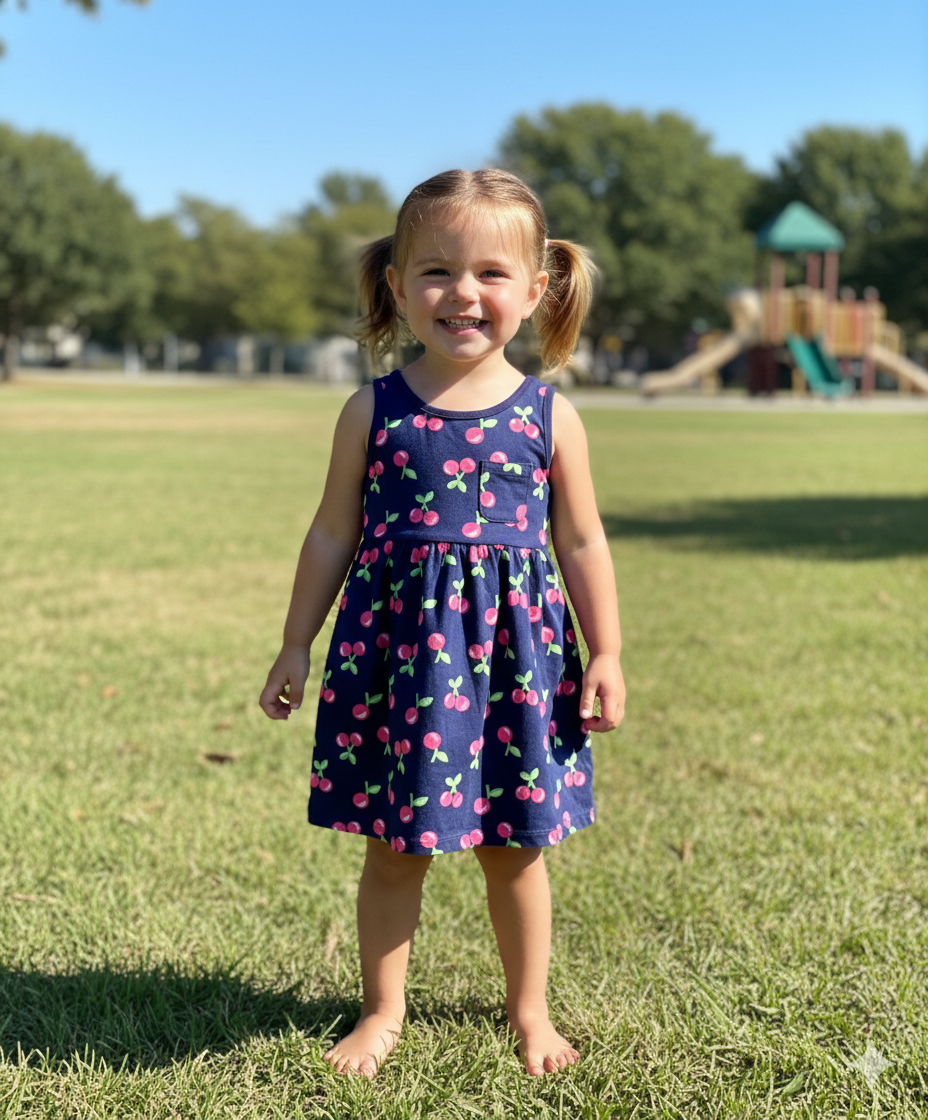 Navy with pink cherry-baby frock