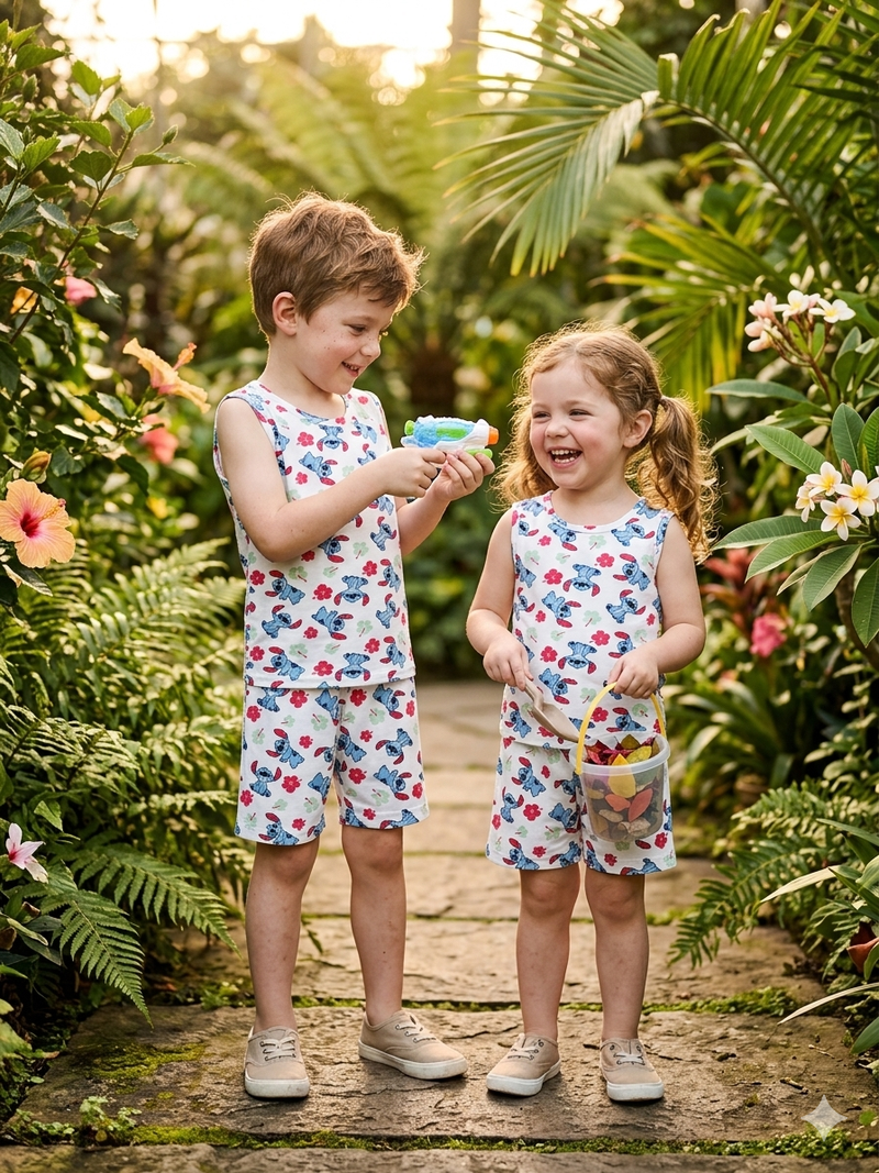 Disney Stitch sleeveless top featuring a tropical hibiscus flower pattern -Sleeveless co-ords