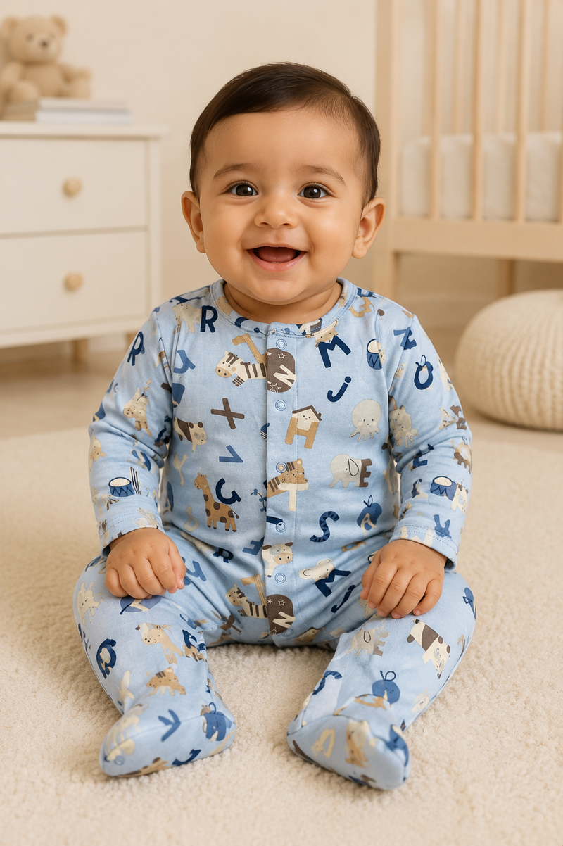 Animals alphabet letters with shoe (snap button)-Full jumpsuit