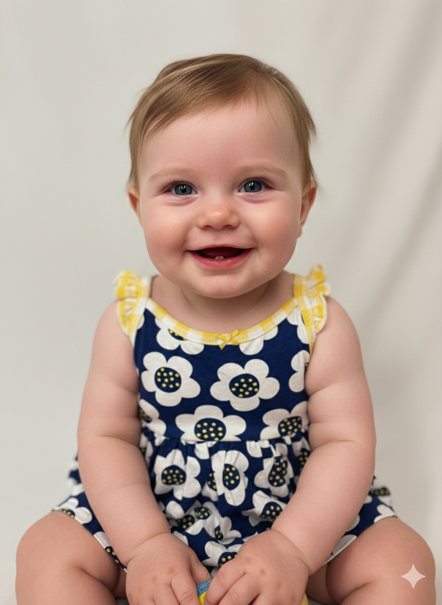 Navy white flowers  -Baby Sleeveless Frock