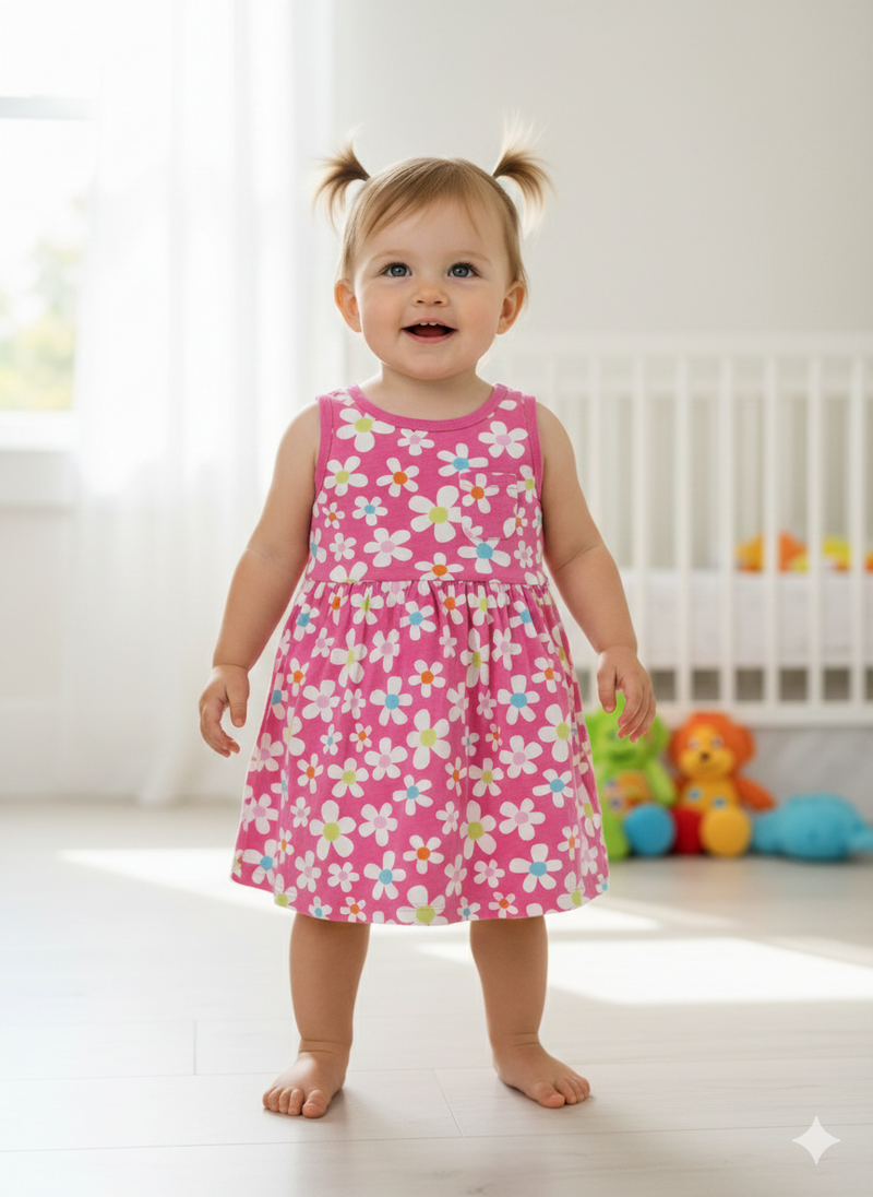 Pink flowers with packet-Frock