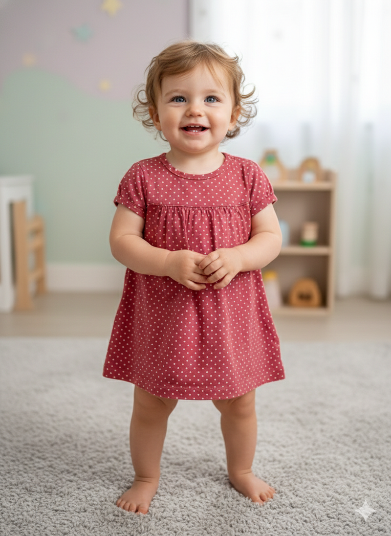 Pink small dots- Baby half Sleeve top