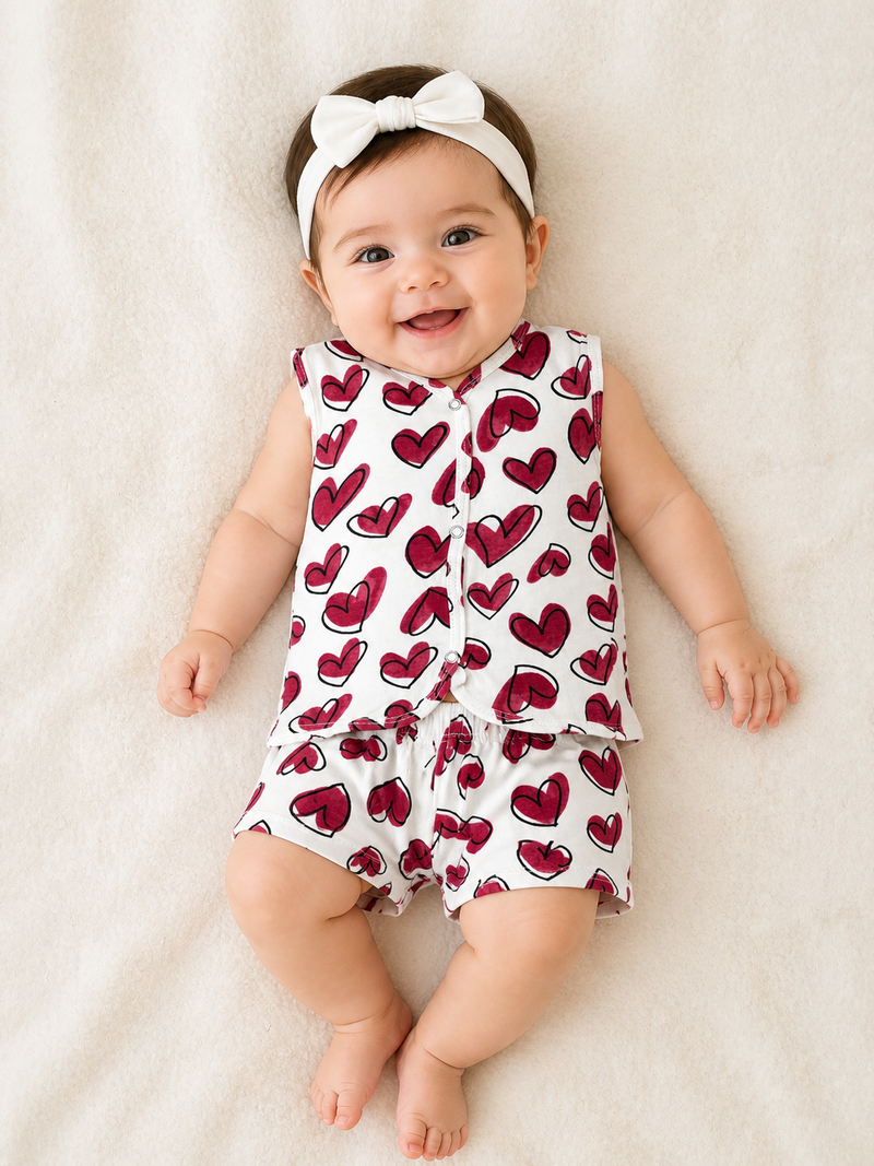 Red heart -Sleeveless Jabla shorts set